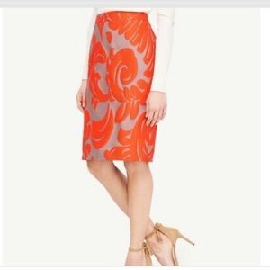 Ann Taylor Pencil Skirt Orange Mauve Leaf EUC Sz 0